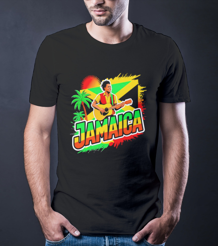 Jamaica Musician 2026 Vibrant Island Vibes Guitarist Flag T-Shirt