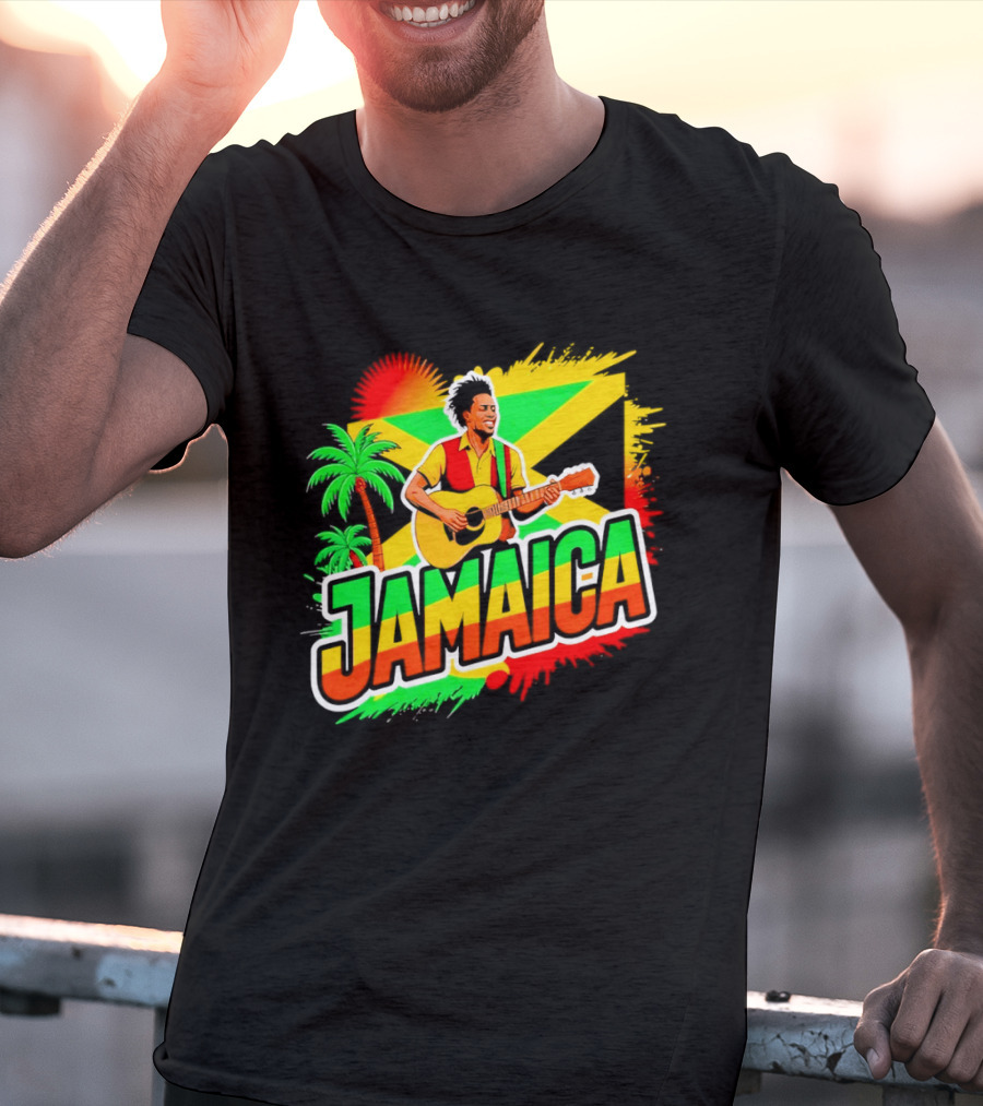 Jamaica Musician 2026 Vibrant Island Vibes Guitarist Flag T-Shirt