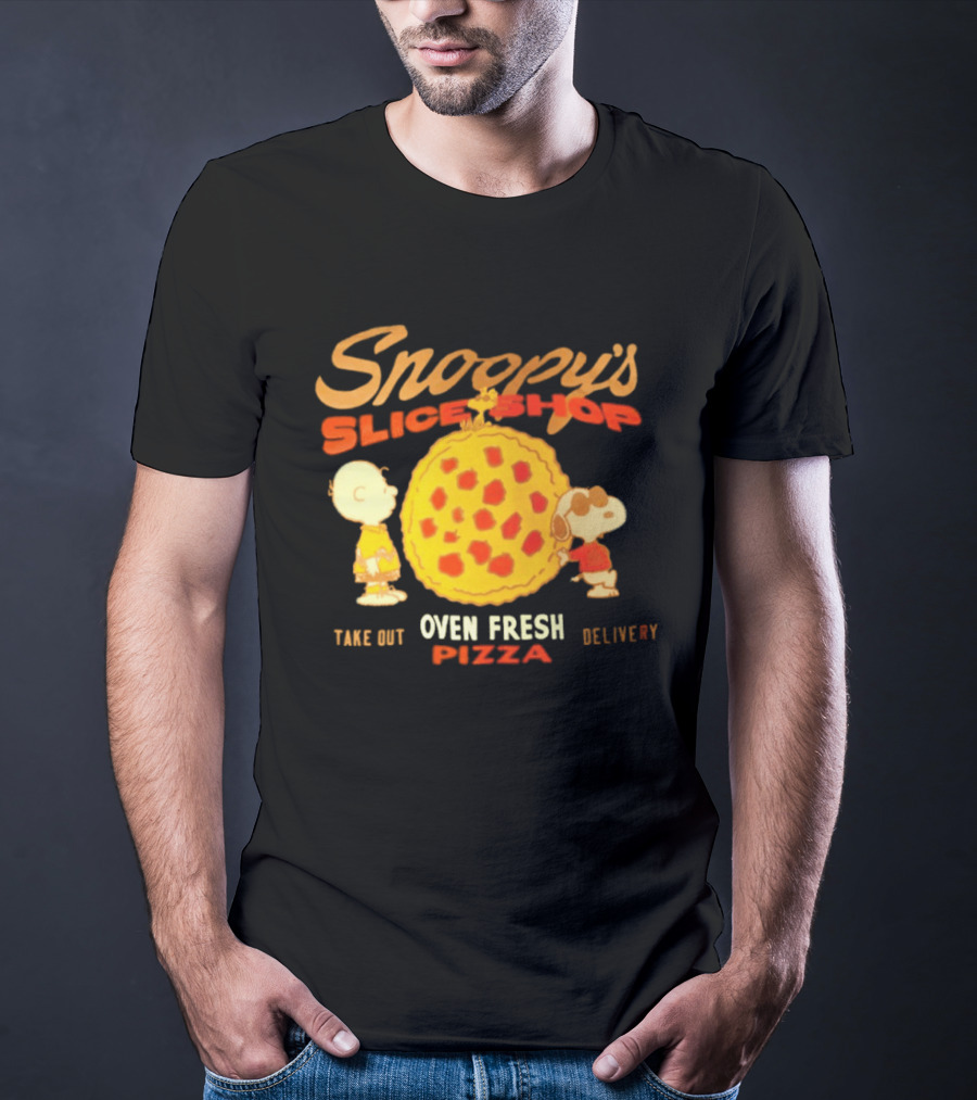 Snoopy's Slice Shop Oven Fresh Pizza Take Out Delivery T-Shirt