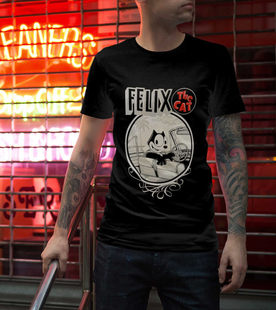 Felix The Cat Driving Car By Mister Cartoon With Palm Tree T-Shirt