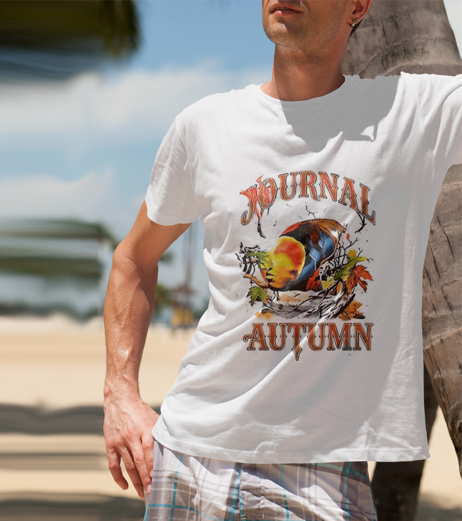 Journal Autumn Colorful Bird And Leaves T-Shirt