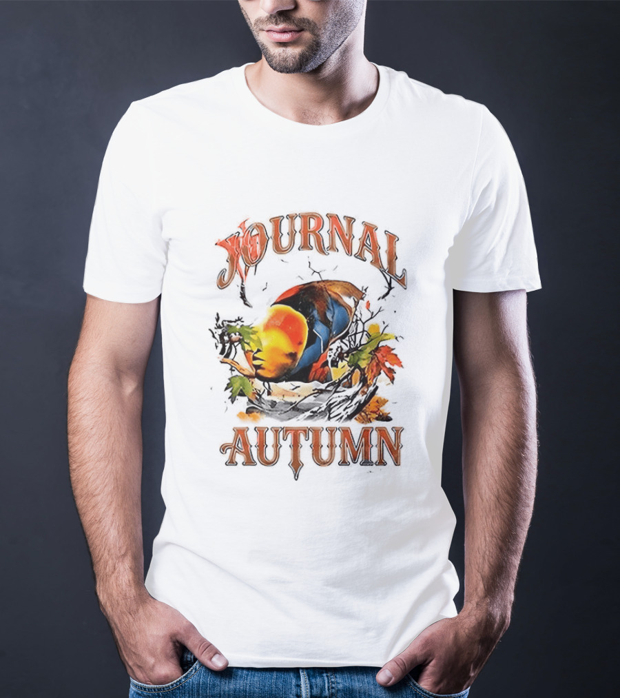 Journal Autumn Colorful Bird And Leaves T-Shirt