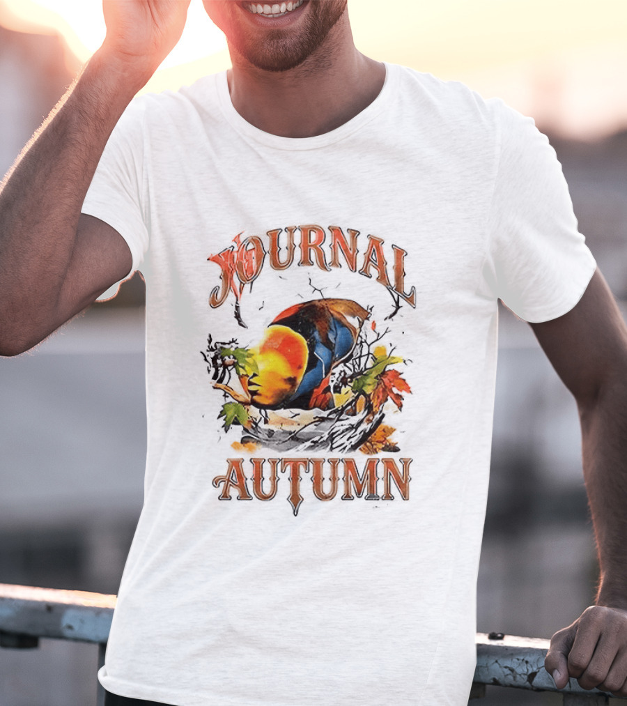 Journal Autumn Colorful Bird And Leaves T-Shirt