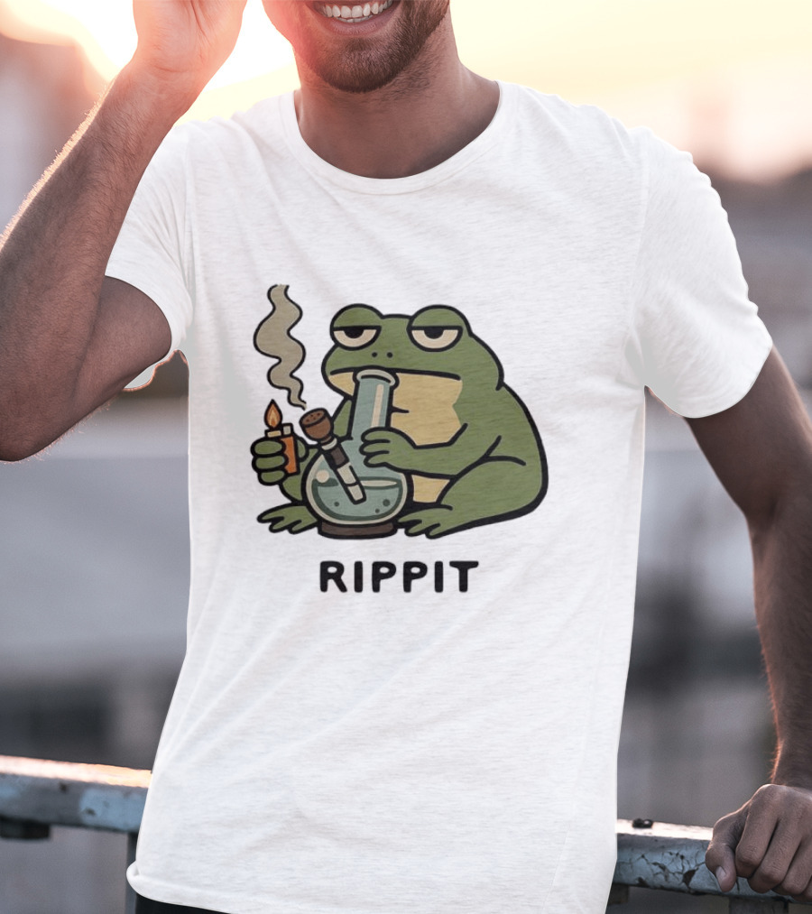 Rippit Frog Smoking Bong Meme Funny Cartoon T-Shirt