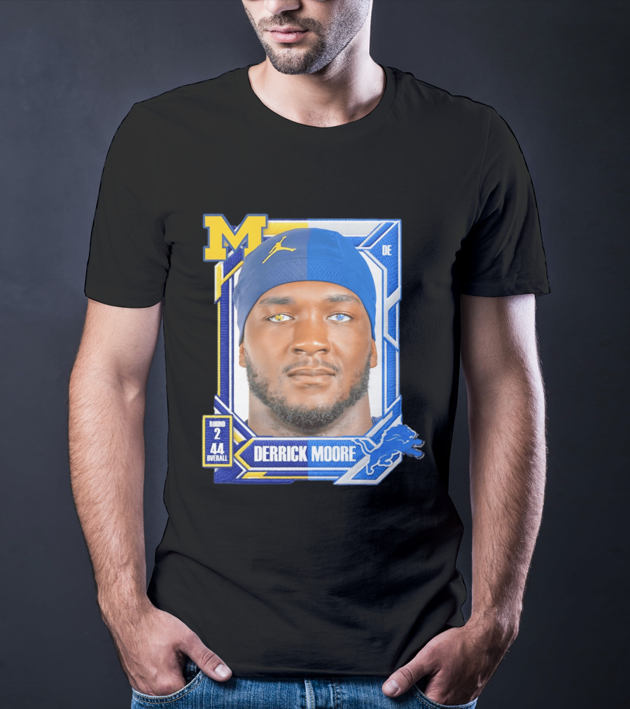 Derrick Moore Detroit Lions Round 2 Pick 44 Michigan 2026 Draft T-Shirt