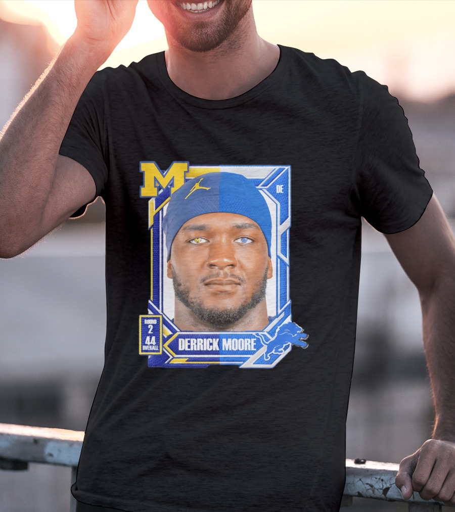 Derrick Moore Detroit Lions Round 2 Pick 44 Michigan 2026 Draft T-Shirt