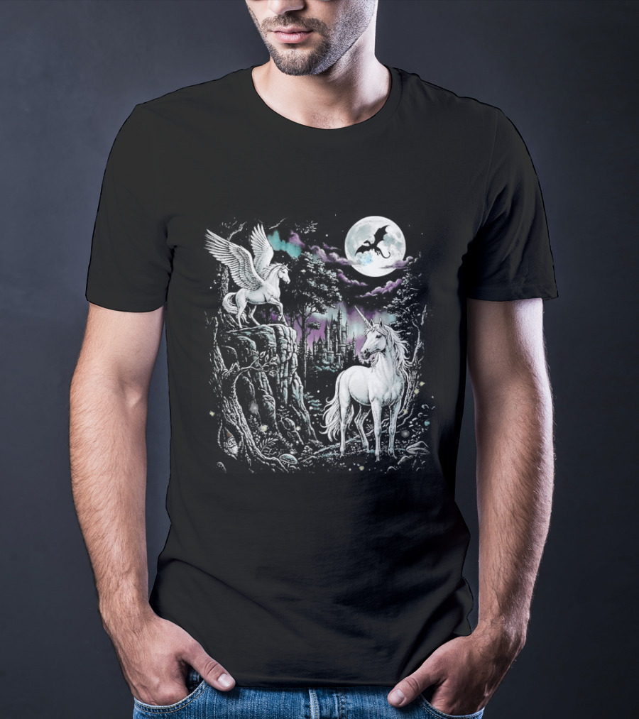 Fantasy Unicorn Neon Galaxy Moonlight Enchantment T-Shirt