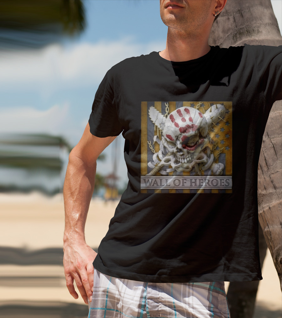 Five Finger Death Punch Wall Of Heroes Skull And Mace Chains Stars T-Shirt
