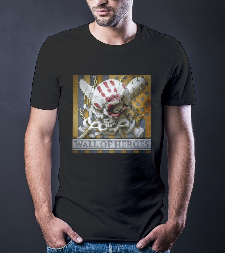 Five Finger Death Punch Wall Of Heroes Skull And Mace Chains Stars T-Shirt