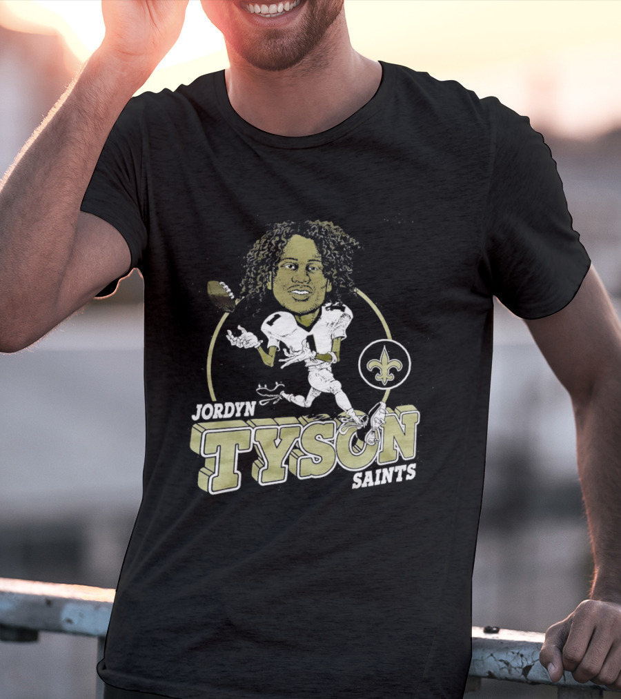 New Orleans Saints Jordyn Tyson Number 1 Caricature Fleur De Lis T-Shirt