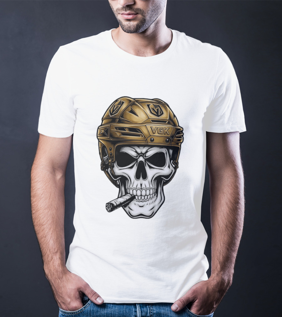 VGK Skull Helmet Vegas Golden Knights Smoking Cigar T-Shirt
