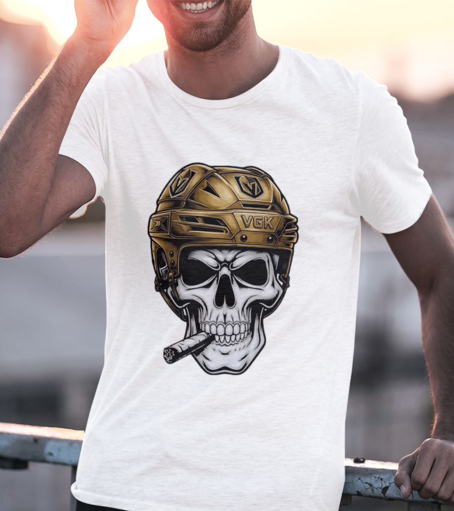 VGK Skull Helmet Vegas Golden Knights Smoking Cigar T-Shirt