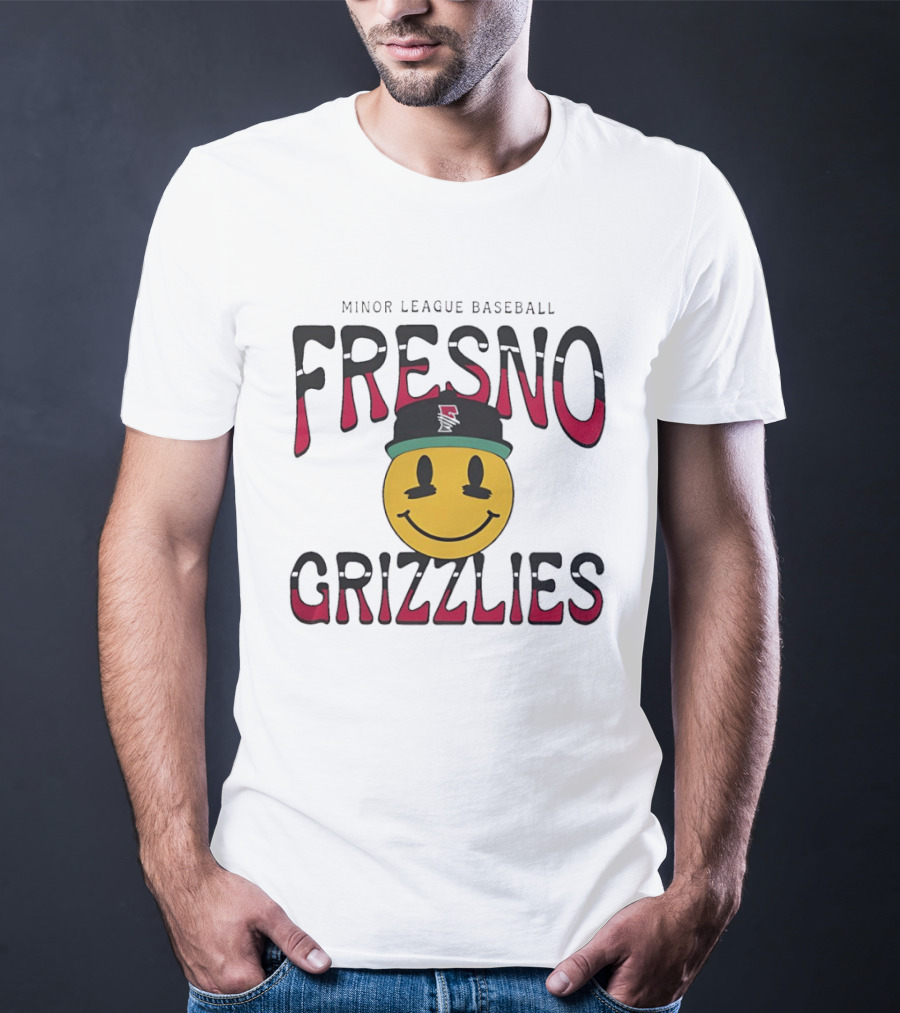 Fresno Grizzlies Minor League Baseball 70's Smiley Face Hat T-Shirt