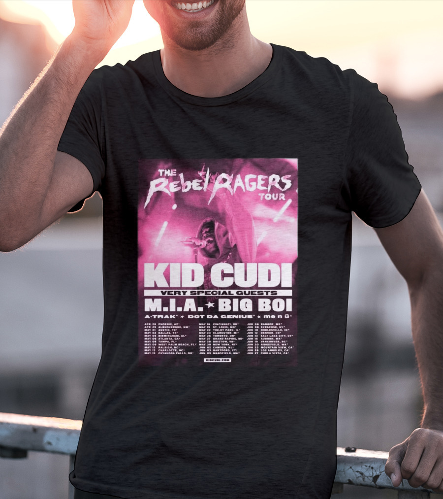 The Rebel Ragers Tour Kid Cudi 2026 Featuring M.I.A. Big Boi A Trak Dot Da Genius Tour Dates T-Shirt