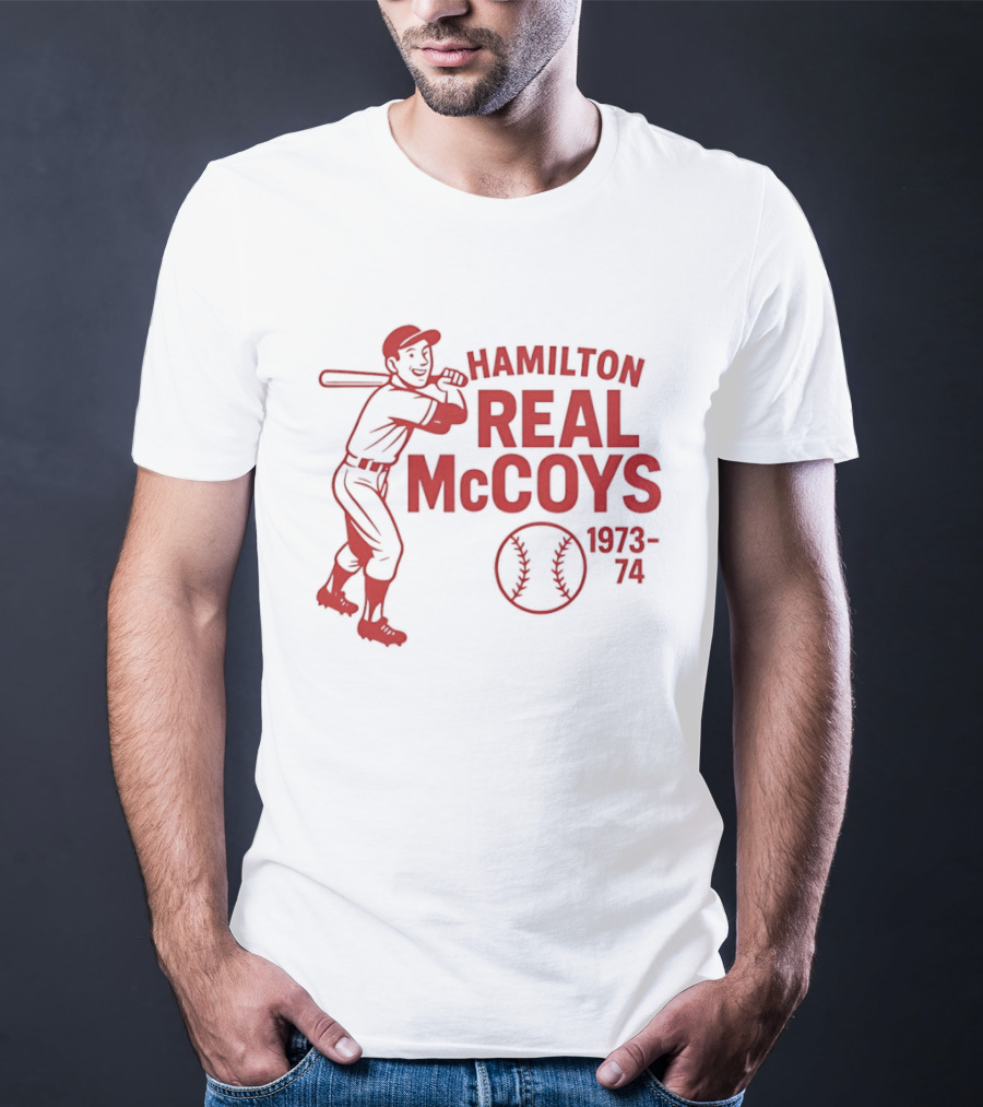 Hamilton Real McCoys Baseball 1973 1974 Retro Player T-Shirt