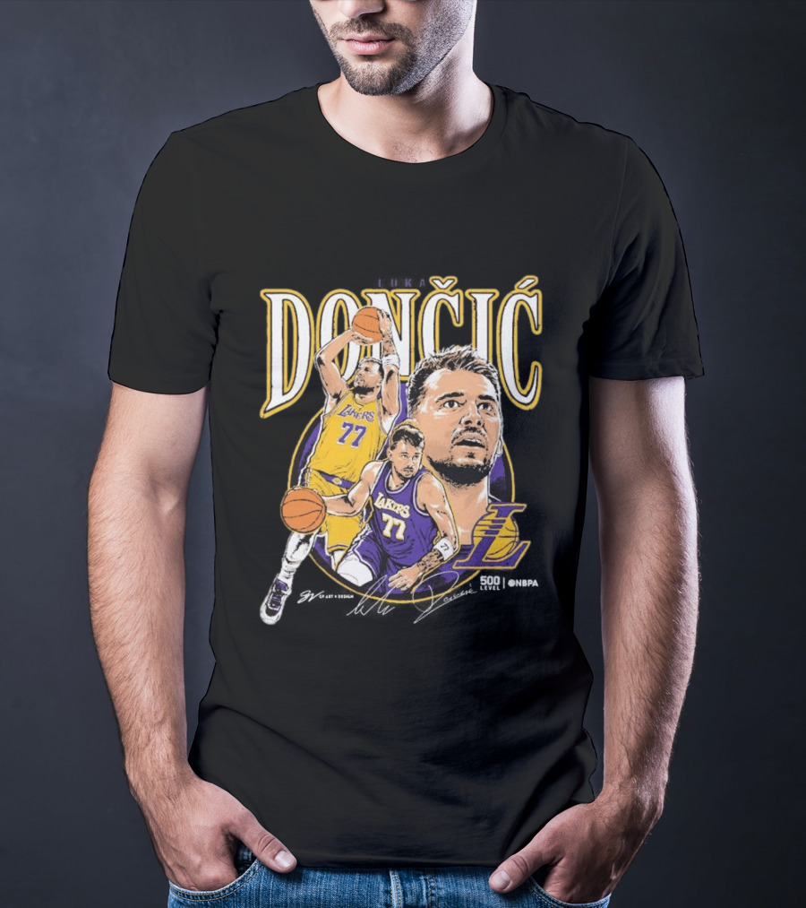 Doncic Lakers 77 Trio Basketball T-Shirt