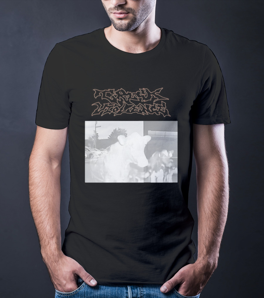 Truck Stop Violence Cow Photo Retro Style Casual Wear T-Shirt