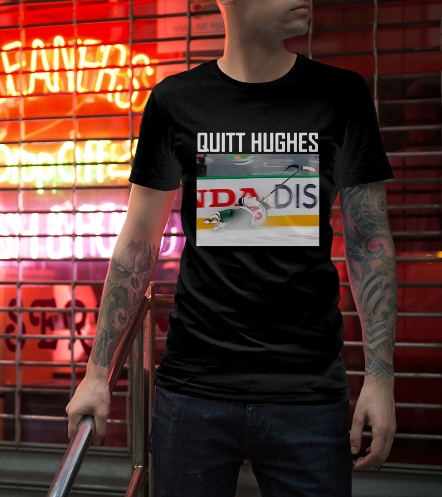 Quitt Hughes Hockey Player Falling Action Moment T-Shirt