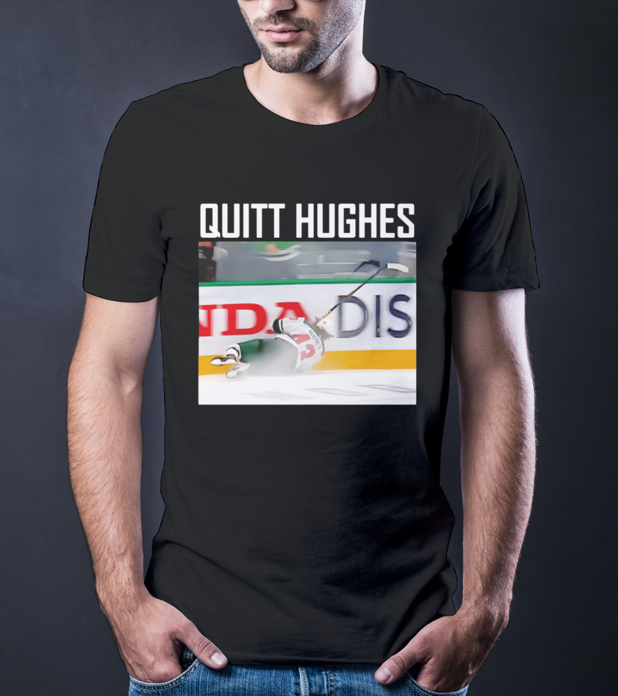 Quitt Hughes Hockey Player Falling Action Moment T-Shirt