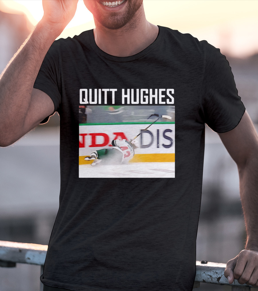 Quitt Hughes Hockey Player Falling Action Moment T-Shirt