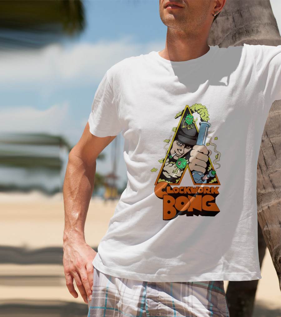 Work Bong Triangle Character Holding Bong With Smoke And Green Creatures T-Shirt