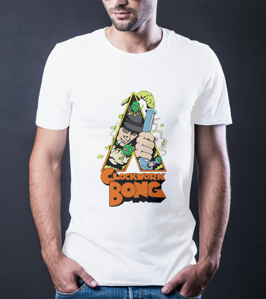 Work Bong Triangle Character Holding Bong With Smoke And Green Creatures T-Shirt