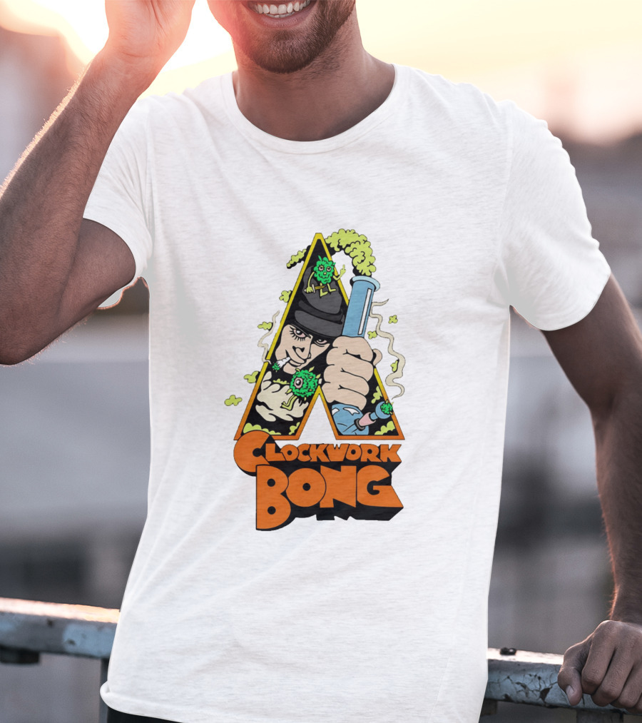 Work Bong Triangle Character Holding Bong With Smoke And Green Creatures T-Shirt