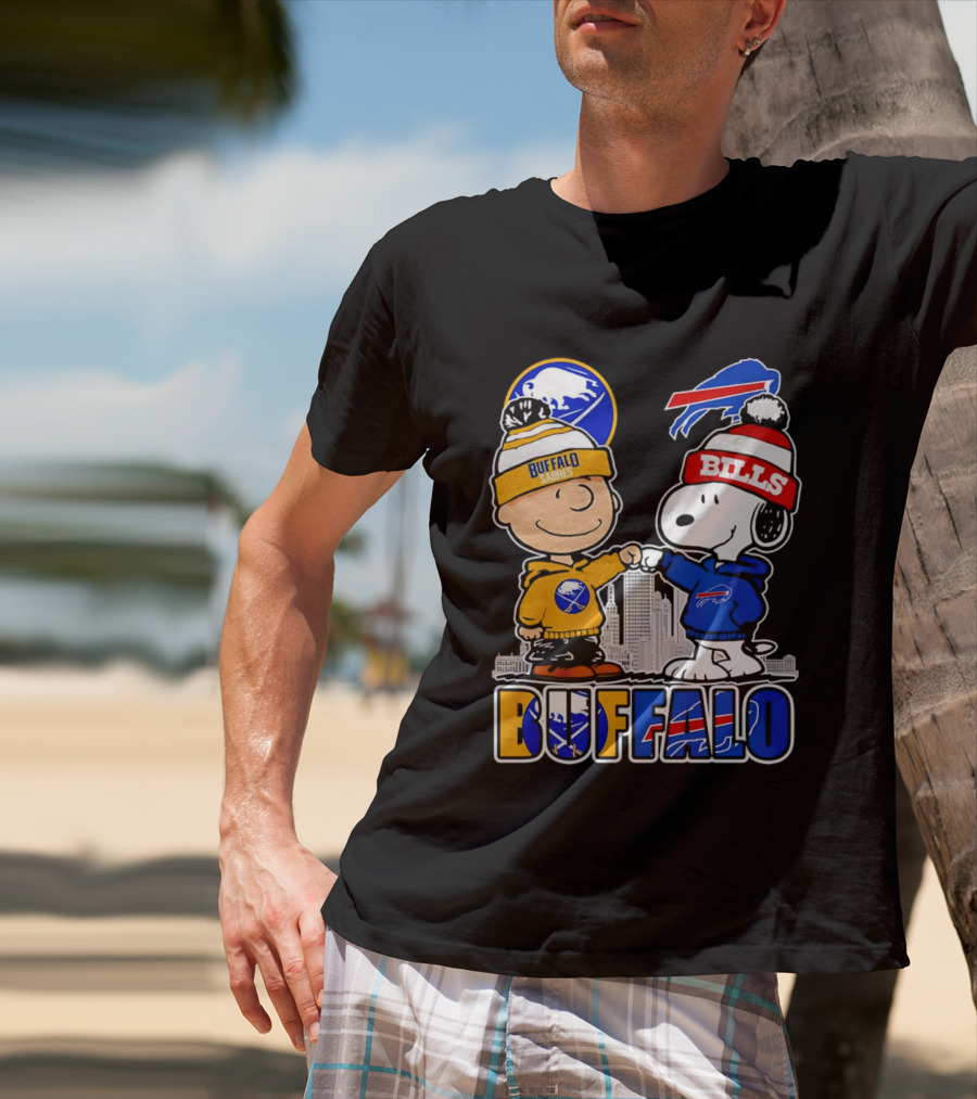 Buffalo Sabres Bills Snoopy City Skyline Collaboration With Charlie Brown T-Shirt