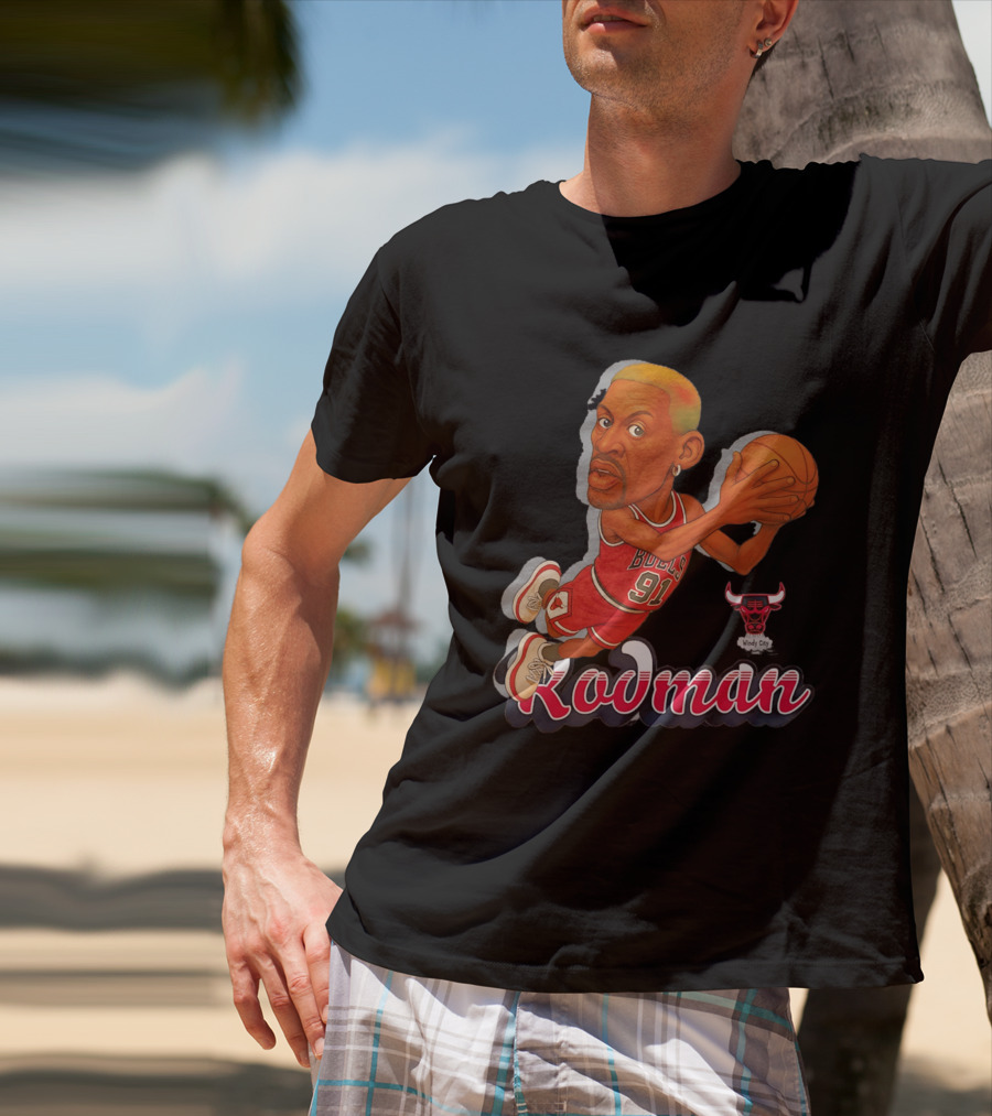Dennis Rodman Chicago Bulls 91 Fickett Classics Windy City Cartoon T-Shirt