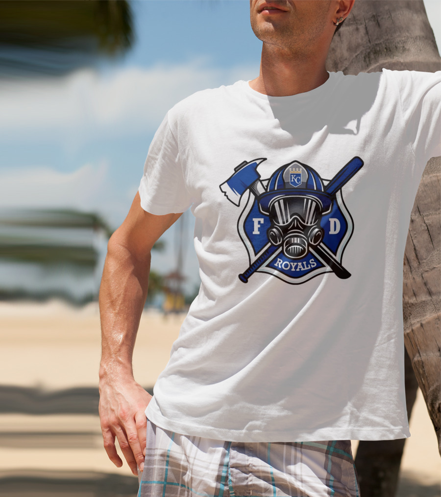 Kansas City Royals Firefighter FD Helmet Gas Mask Axe Bat T-Shirt