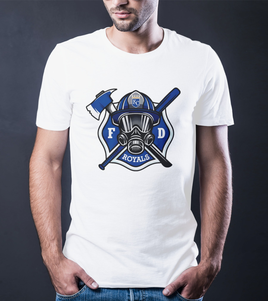 Kansas City Royals Firefighter FD Helmet Gas Mask Axe Bat T-Shirt