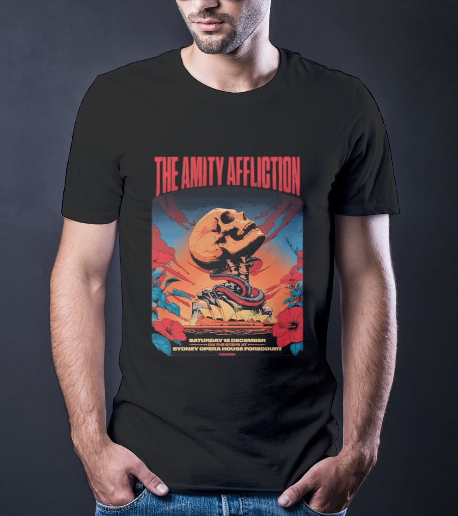 The Amity Affliction Sydney Opera House Forecourt Tour 12 December 2026 Skull Snake Flowers T-Shirt