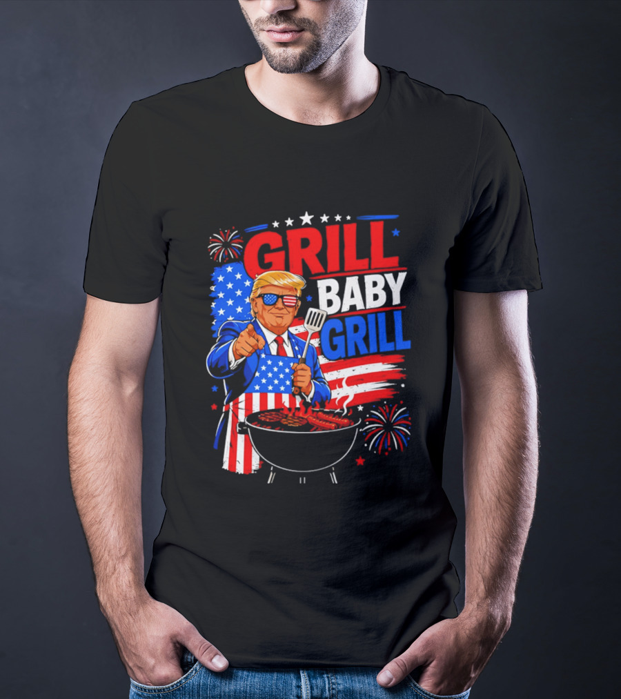 Trump Grill Baby Grill 4th Of July Fireworks 2026 T-Shirt