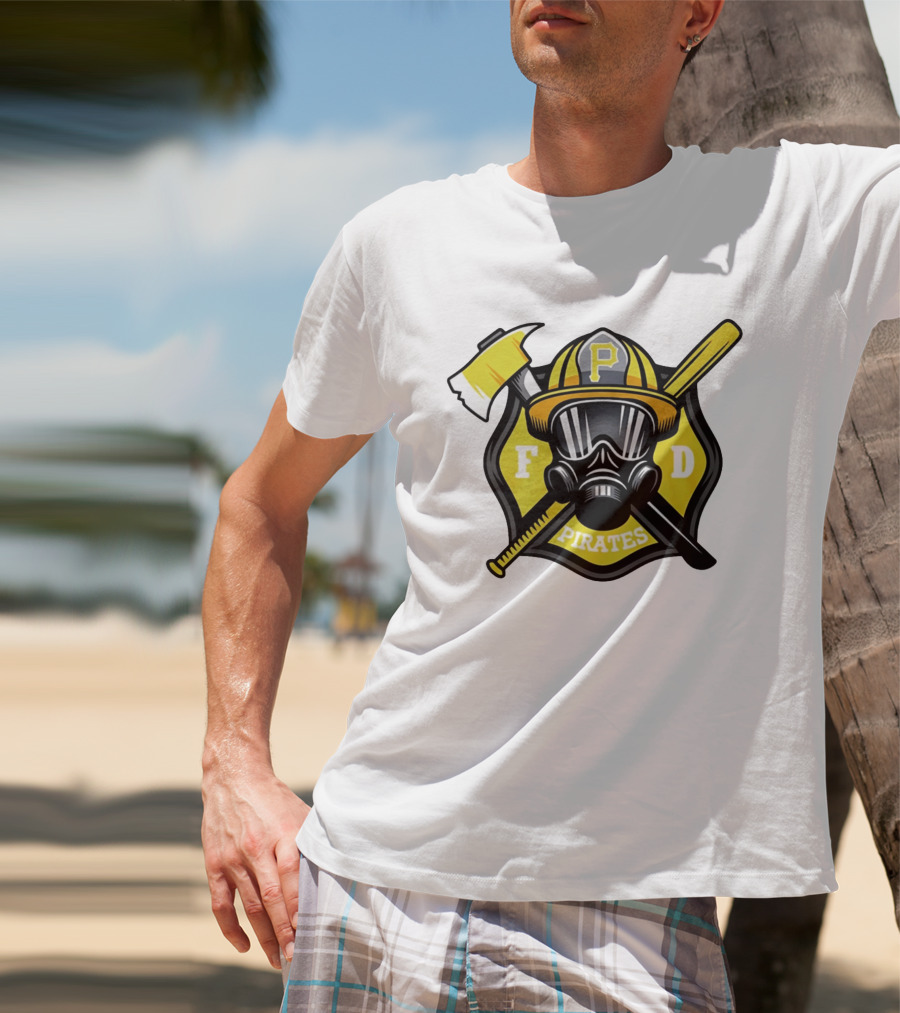 Pittsburgh Pirates Firefighter Helmet Ax FD Spirit T-Shirt