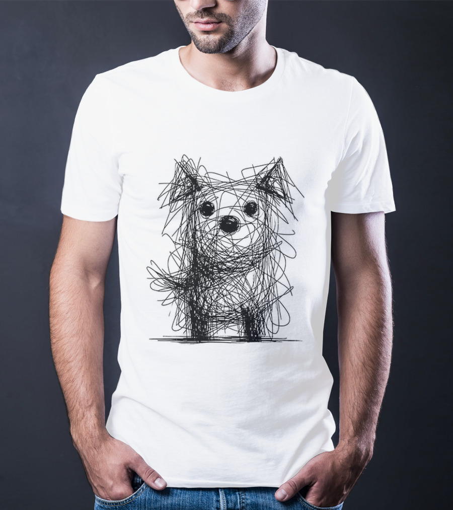 Scruffy Dog Chaos Doodle Drawing T-Shirt