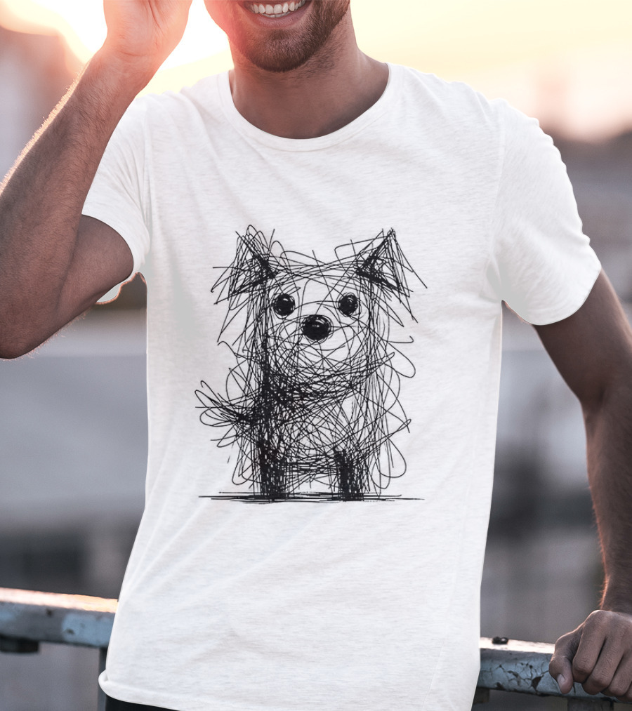 Scruffy Dog Chaos Doodle Drawing T-Shirt