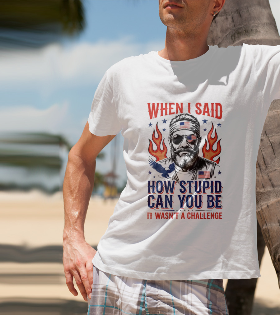 When I Said How Stupid Can You Be It Wasn't A Challenge Patriotic Eagle And Flaming T-Shirt