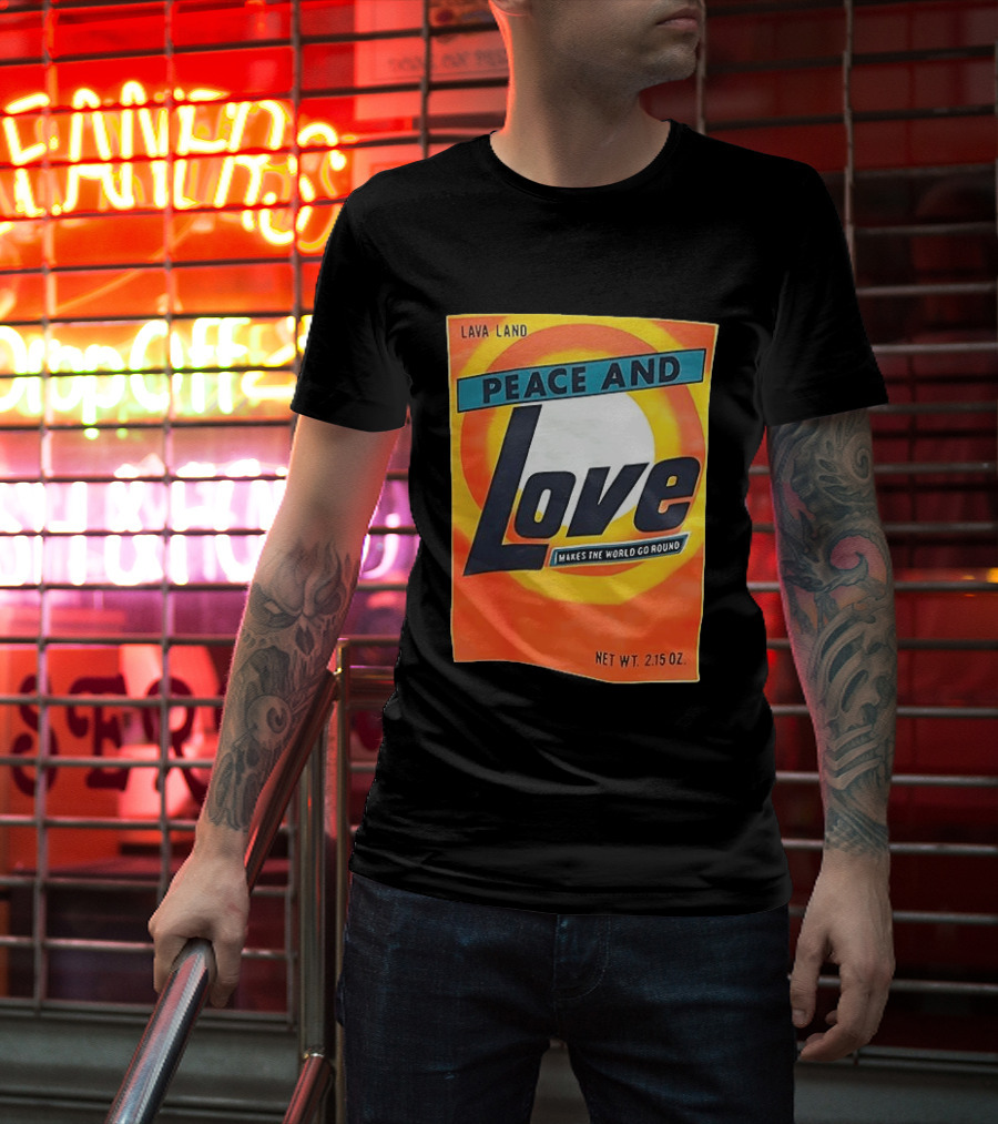 Peace And Love Makes The World Go Round Lava Land Retro Style 2.15 Oz T-Shirt