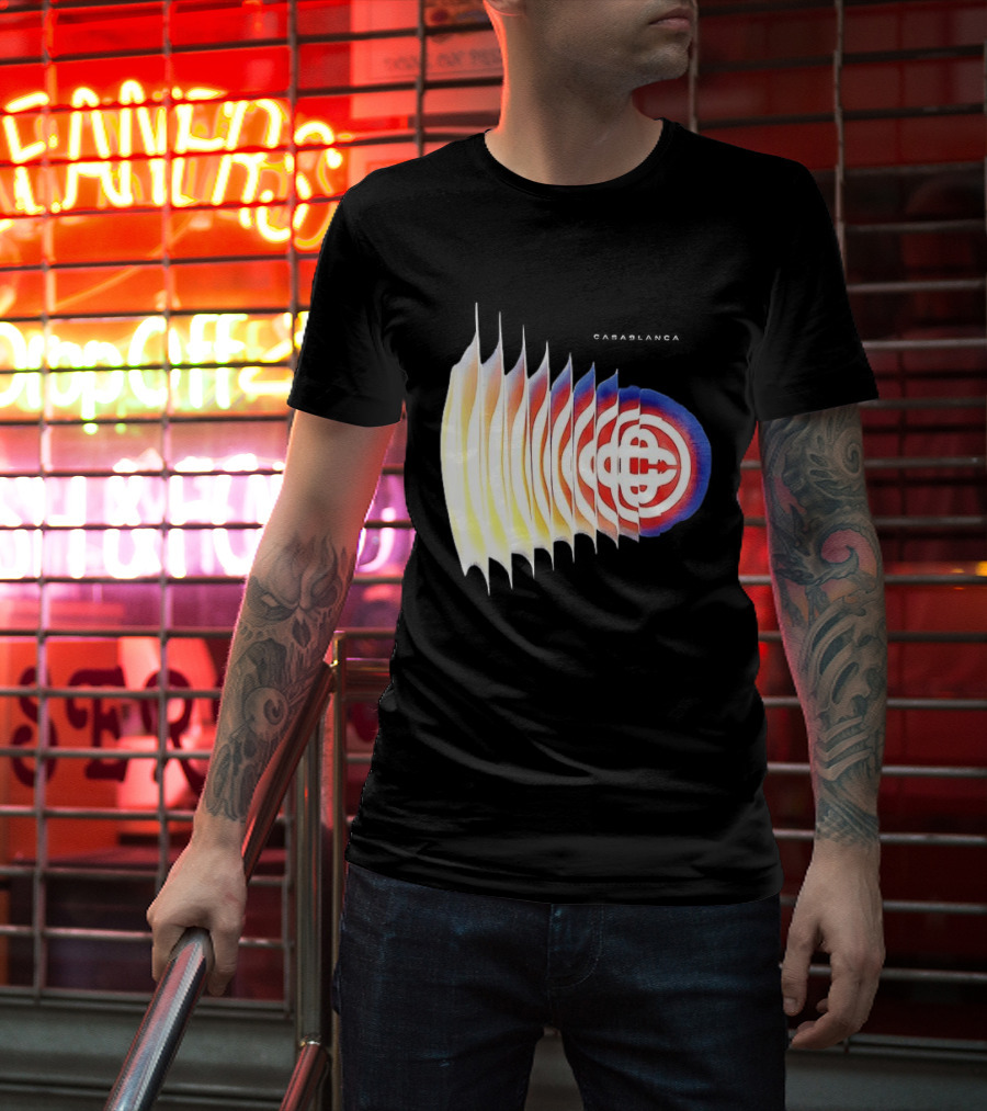 Casablanca Shockwave Optical Illusion Pattern With Red Blue Yellow Layers T-Shirt