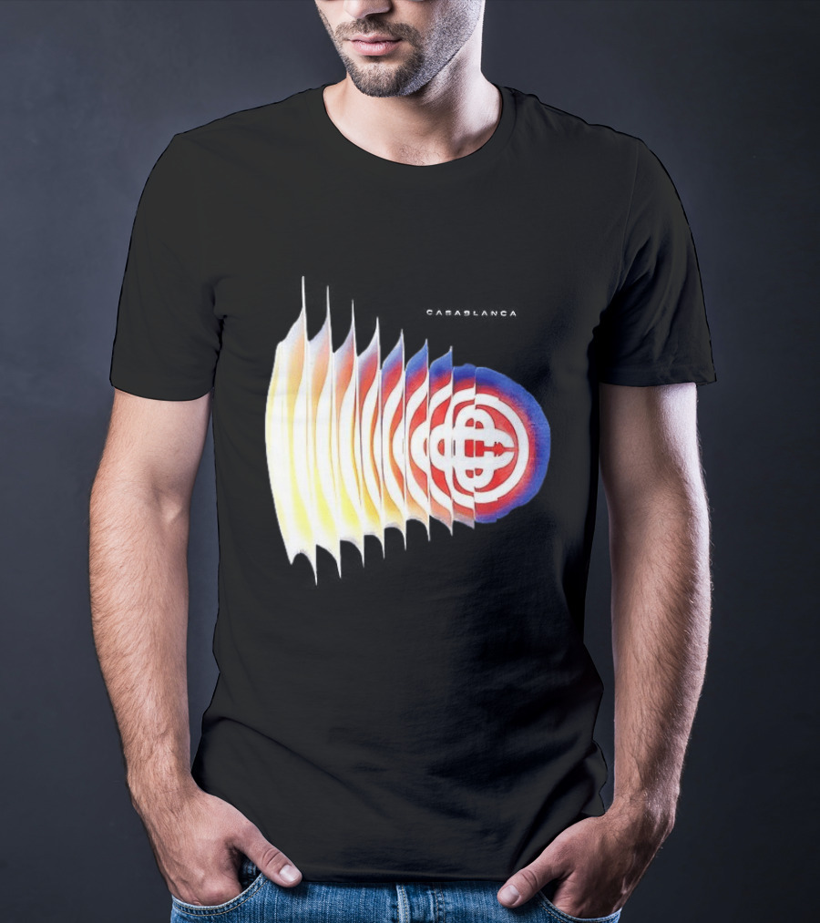 Casablanca Shockwave Optical Illusion Pattern With Red Blue Yellow Layers T-Shirt