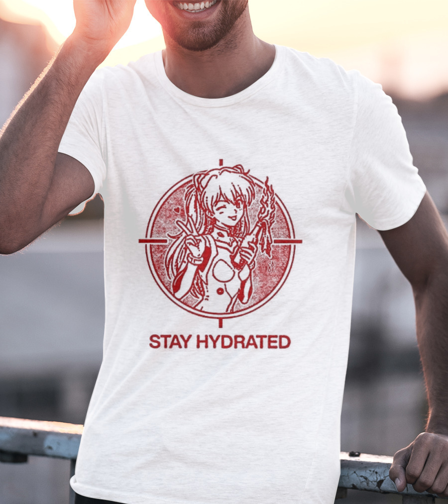 Asuka Langley Soryu Stay Hydrated Neon Genesis Evangelion Anime Iconic Red Circle T-Shirt