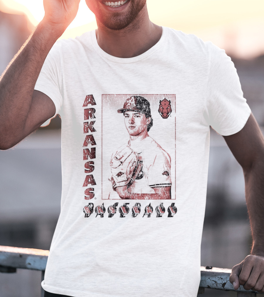 Arkansas Baseball Player With Razorback T-Shirt