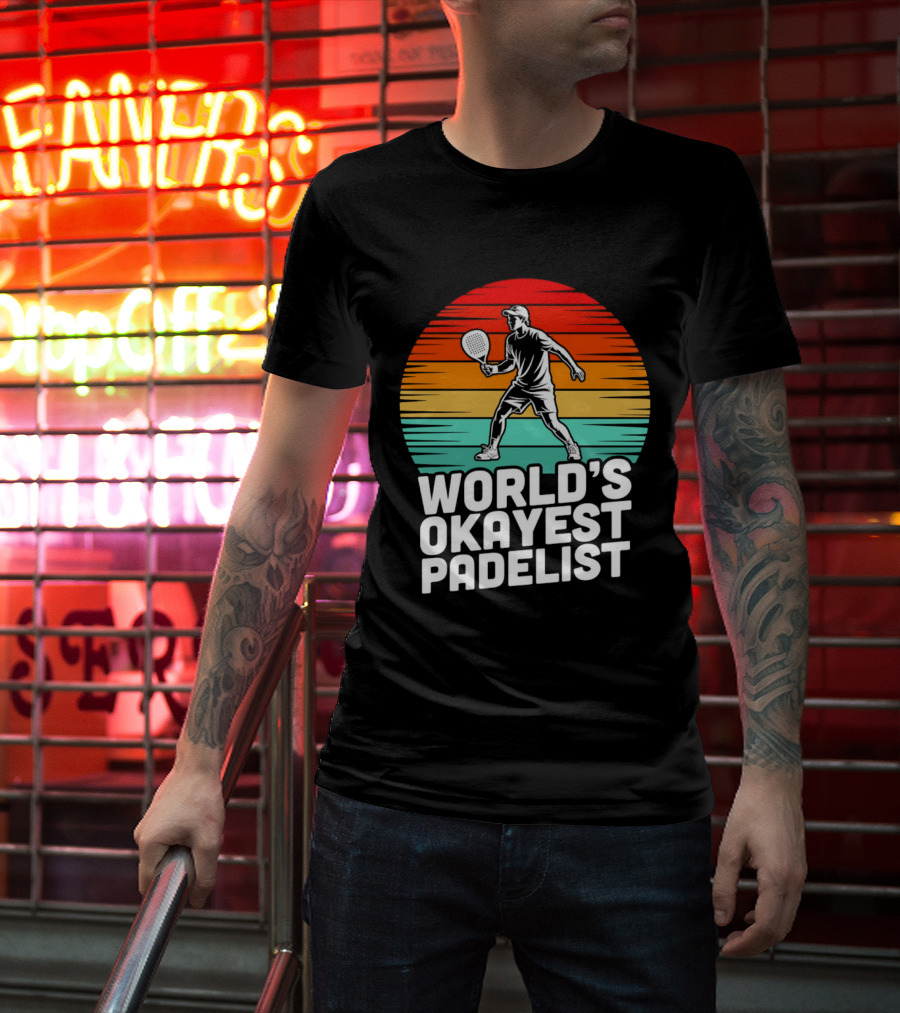 World's Okayest Padelist Retro Sunset Paddle Player T-Shirt