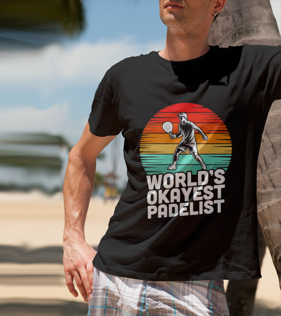 World's Okayest Padelist Retro Sunset Paddle Player T-Shirt
