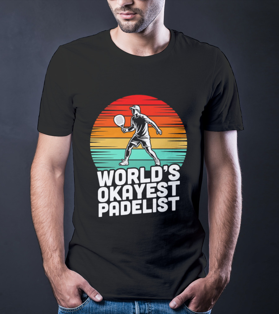 World's Okayest Padelist Retro Sunset Paddle Player T-Shirt