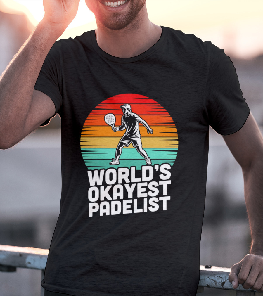 World's Okayest Padelist Retro Sunset Paddle Player T-Shirt