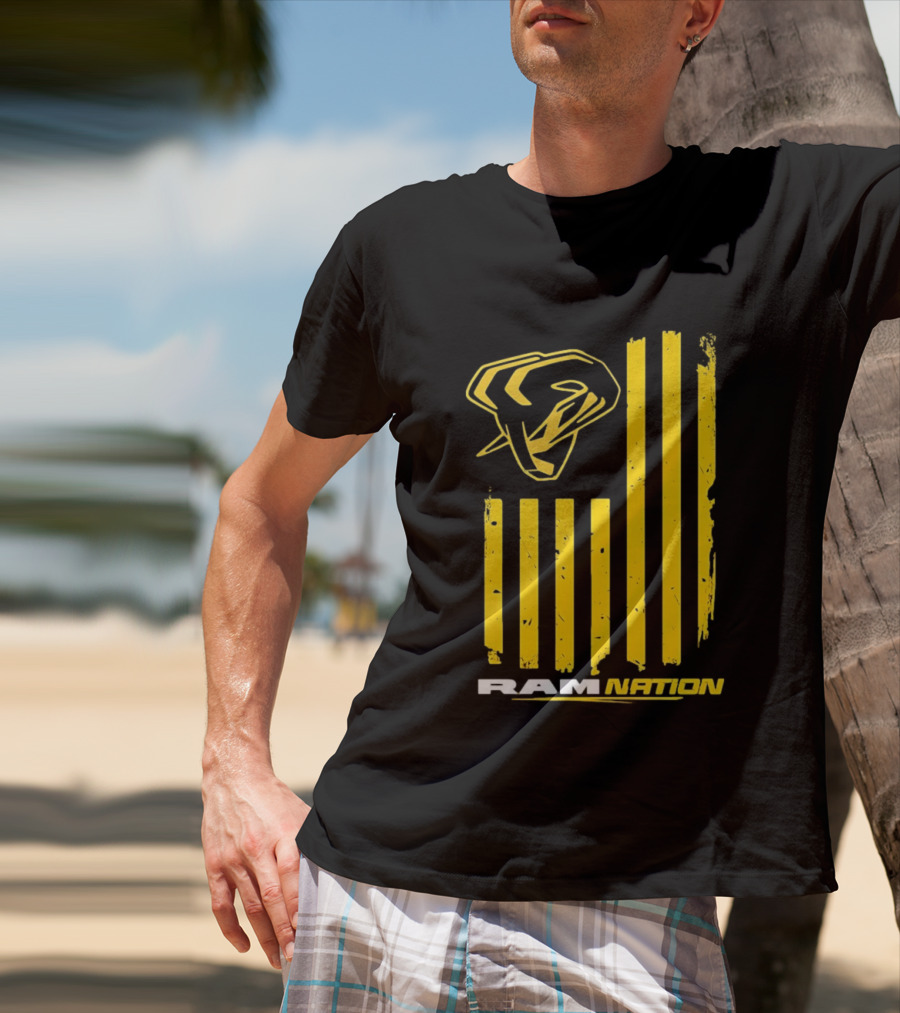 Ram Nation USA Flag Yellow Ram Head Stripes T-Shirt