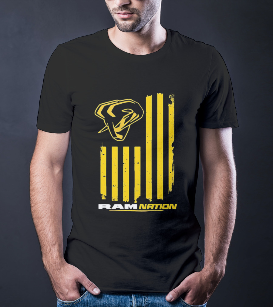Ram Nation USA Flag Yellow Ram Head Stripes T-Shirt