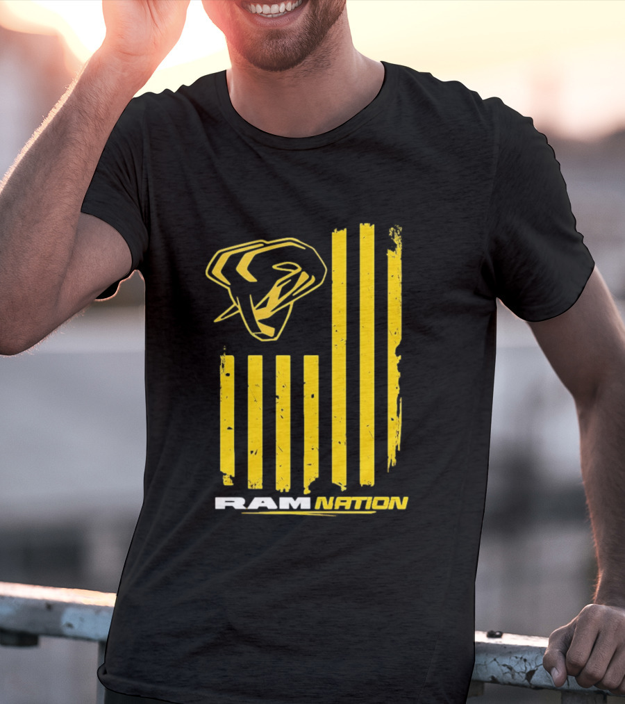 Ram Nation USA Flag Yellow Ram Head Stripes T-Shirt