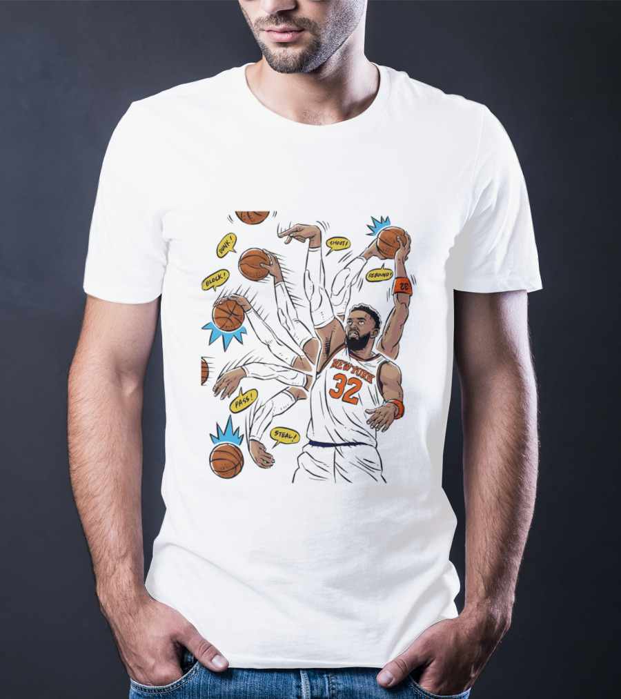 New York Basketball Knicks Dunk Shoot Rebound Pass Steal Block Black Player 32 T-Shirt